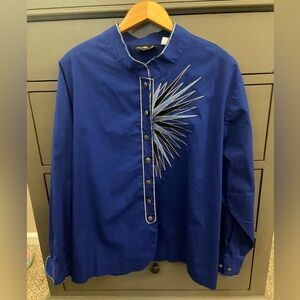 Vintage Bob Mackie Wearable Art cobalt blue shirt, size 2X
